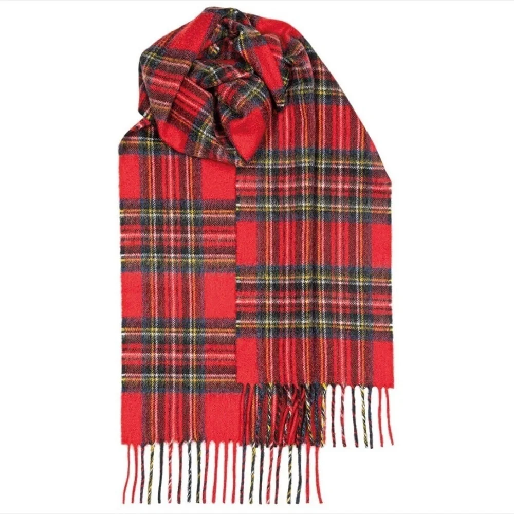 Red Tartan Plaid Scarf with Fringe Ends